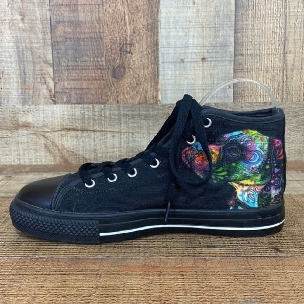 Black Multicolor Puppy Print Bootie Sneakers Womens 7 Lace Up - Picture 5 of 13